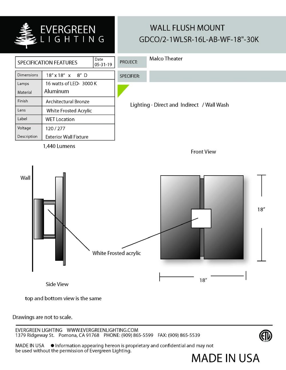 evergreen lights GDCO 2-1WLSP-16L Outdoor Custom Wall