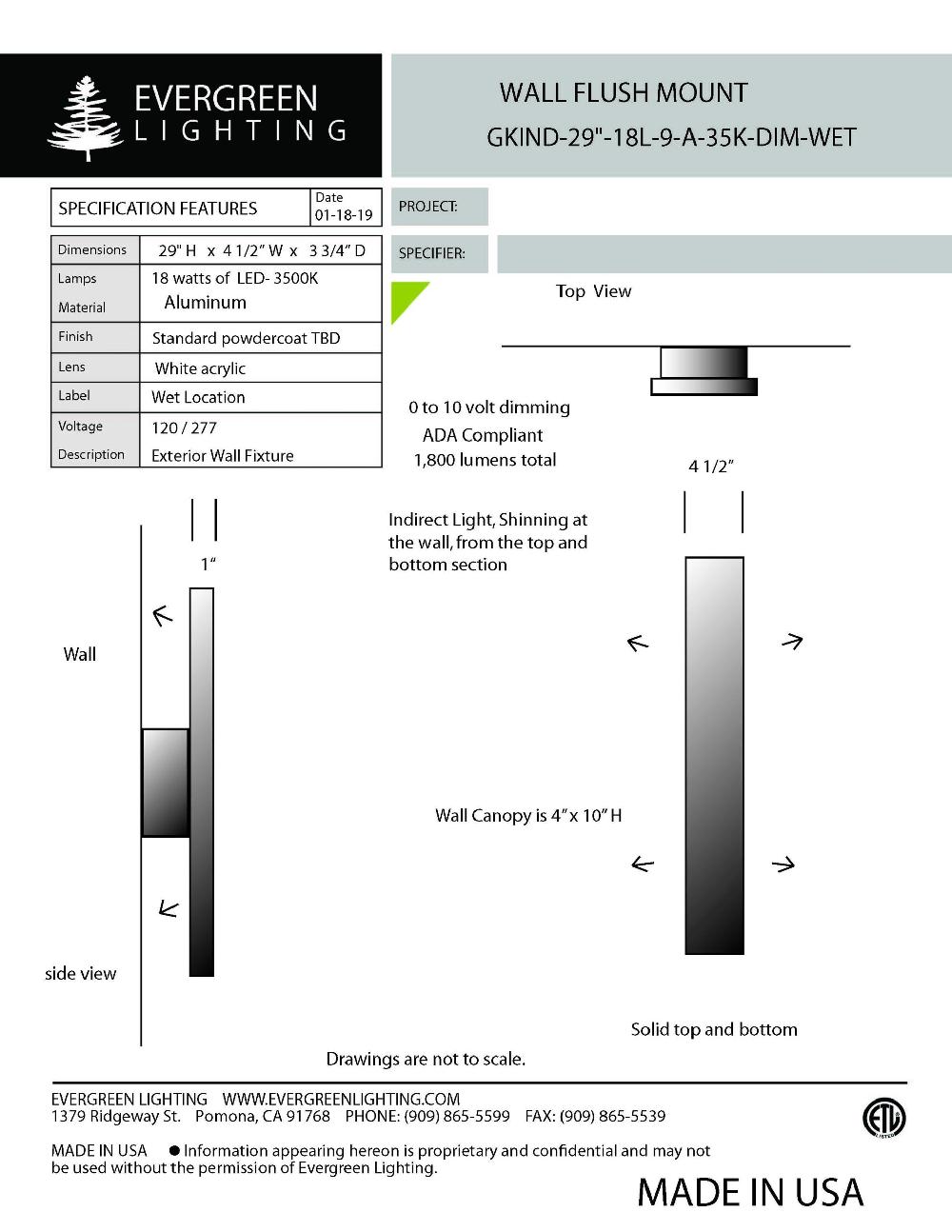 evergreen lights GKIND-29-18L-9-A-35K-DIM-WET Outdoor Custom Wall