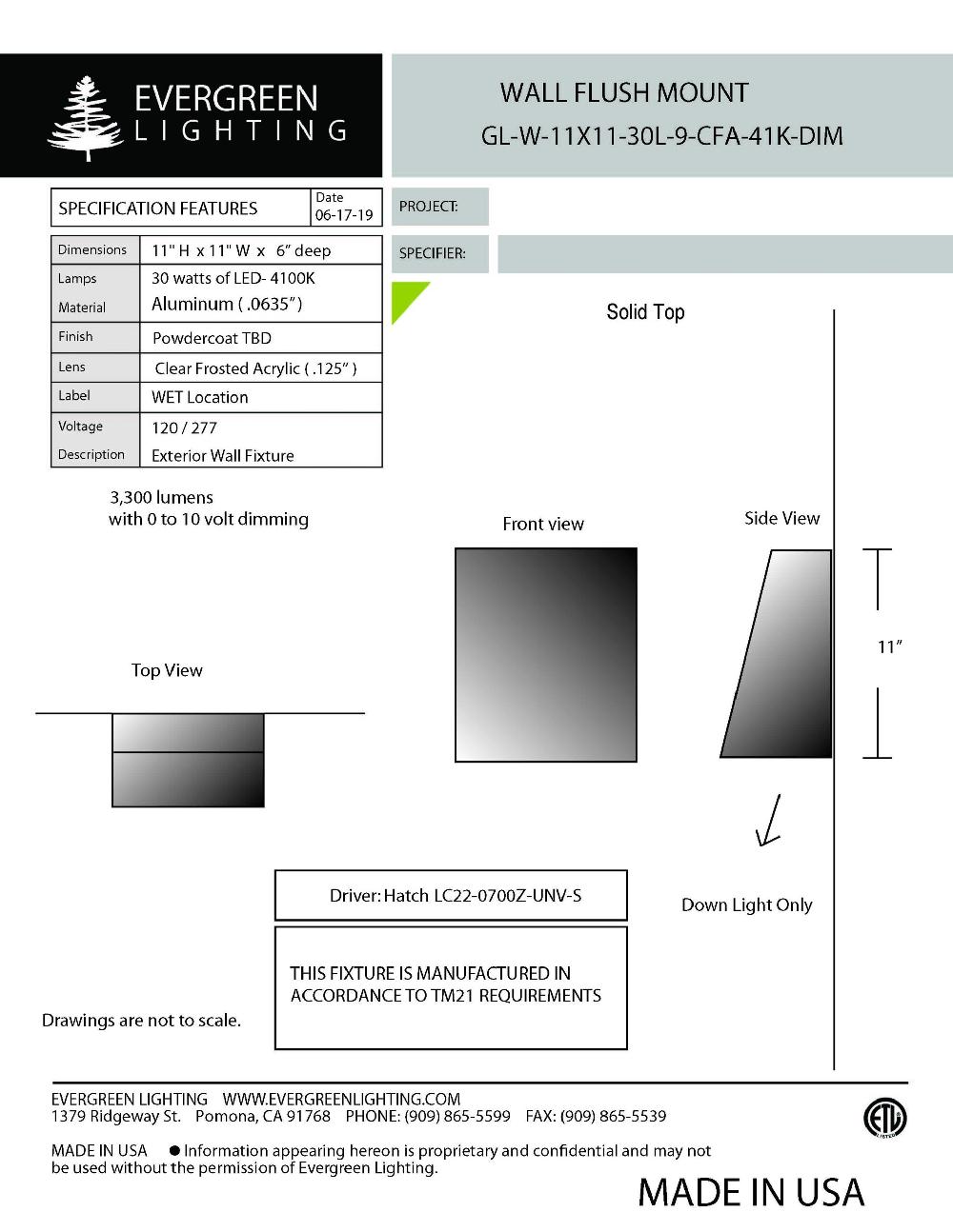 evergreen lights GL-W-11X11-30L-9-CFA Wet Outdoor Custom Wall