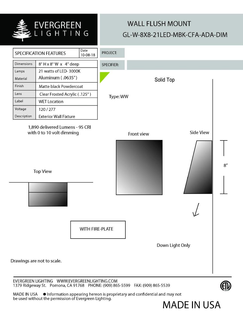 evergreen lights GL-W-8X8-21LED-9-CFA Wet Outdoor Custom Wall