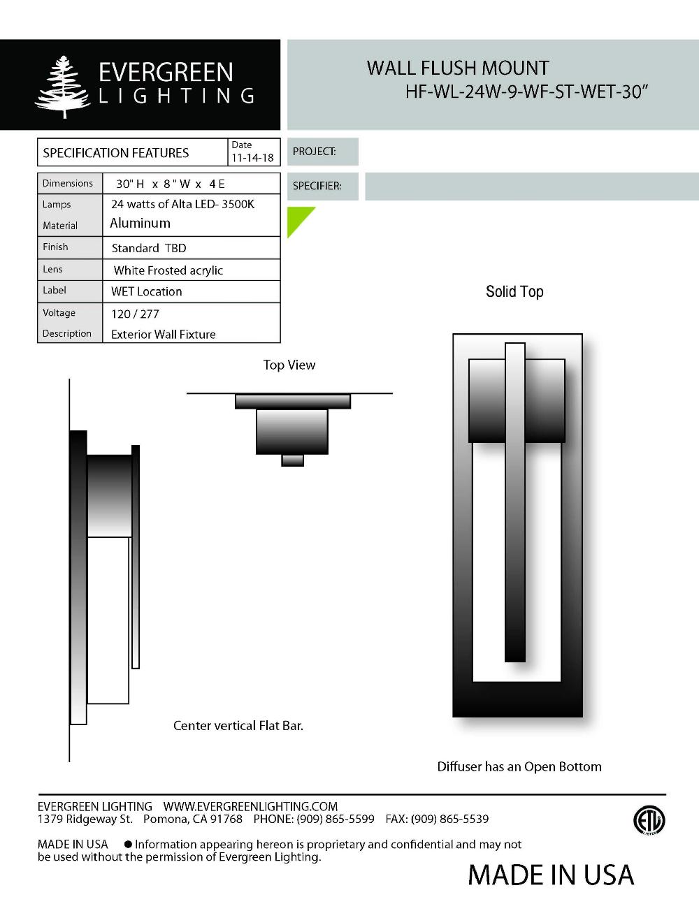 evergreen lights HF-WL-24W-9-Wf 30 Outdoor Custom Wall