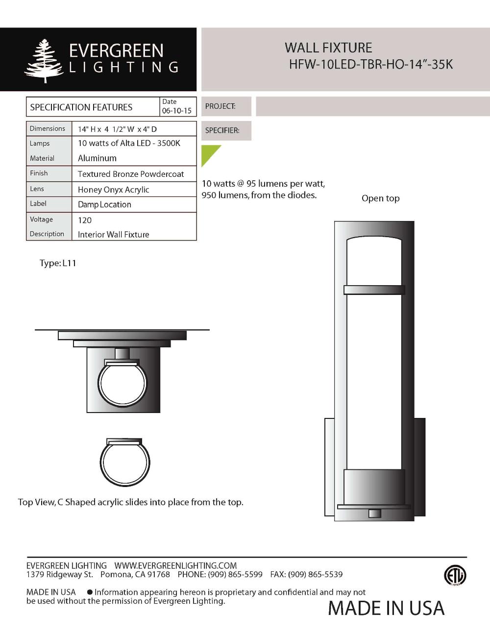 evergreen lights HFW-10LED-TBR-HO-14-35K Indoor Indoor Custom Wall