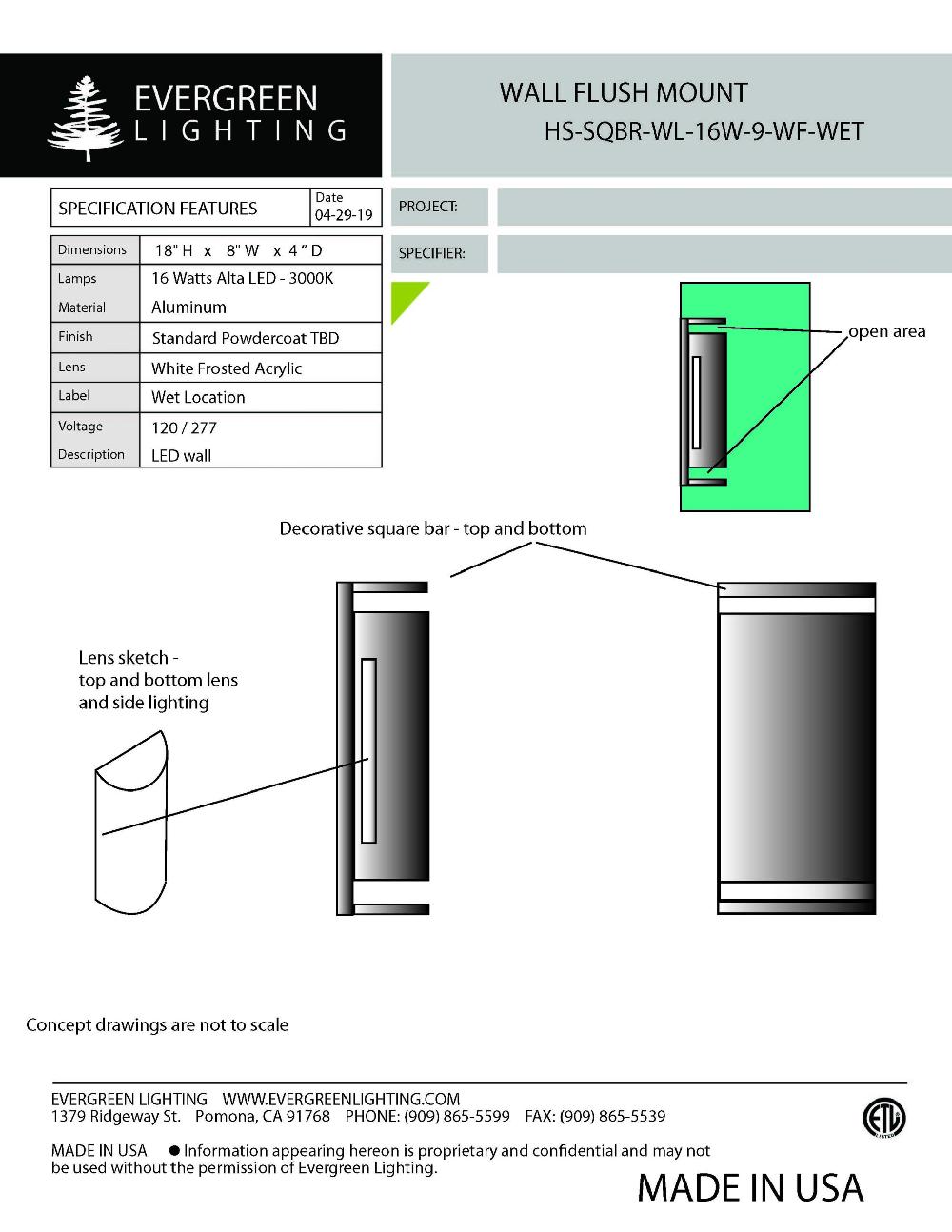 evergreen lights HS-SQBR-WL-16W Outdoor Custom Wall