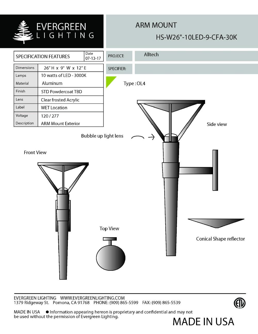 evergreen lights HS-W26-10LED-9-CFA-30K Outdoor Custom Wall