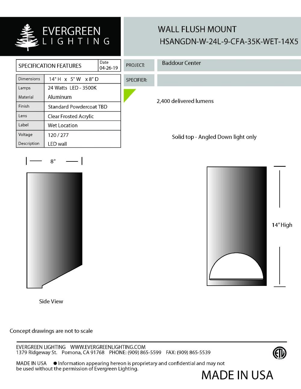 evergreen lights HSANGDN-W-24L-9-CFA-35K-WET-14X5 Outdoor Custom Wall