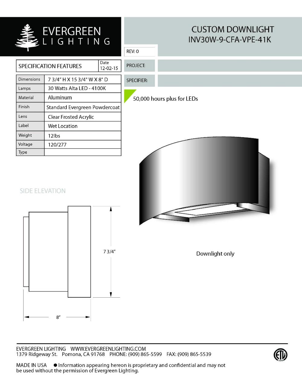 evergreen lights INV30W-9-CFA-VPE Outdoor Custom Wall