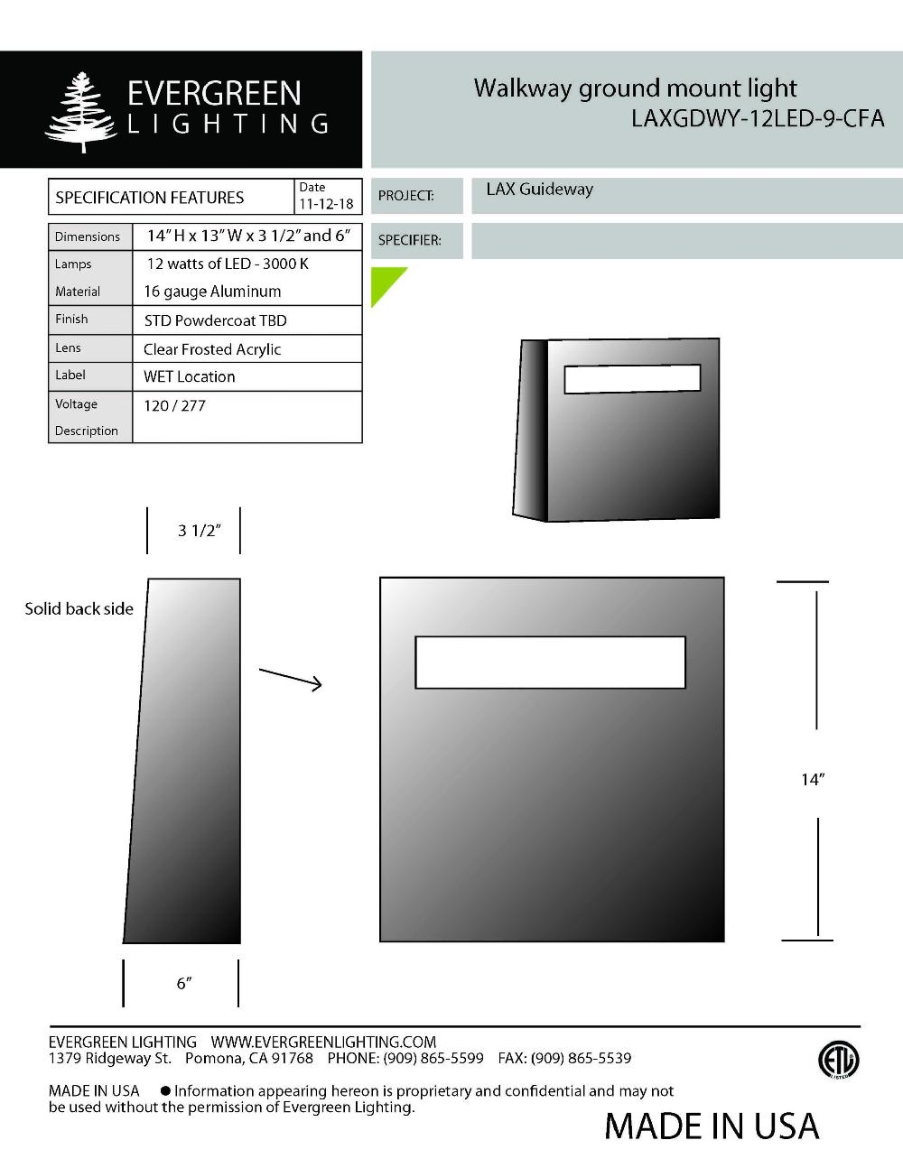 evergreen lights LAXGDWY-12LED-9-CFA Outdoor Custom Wall