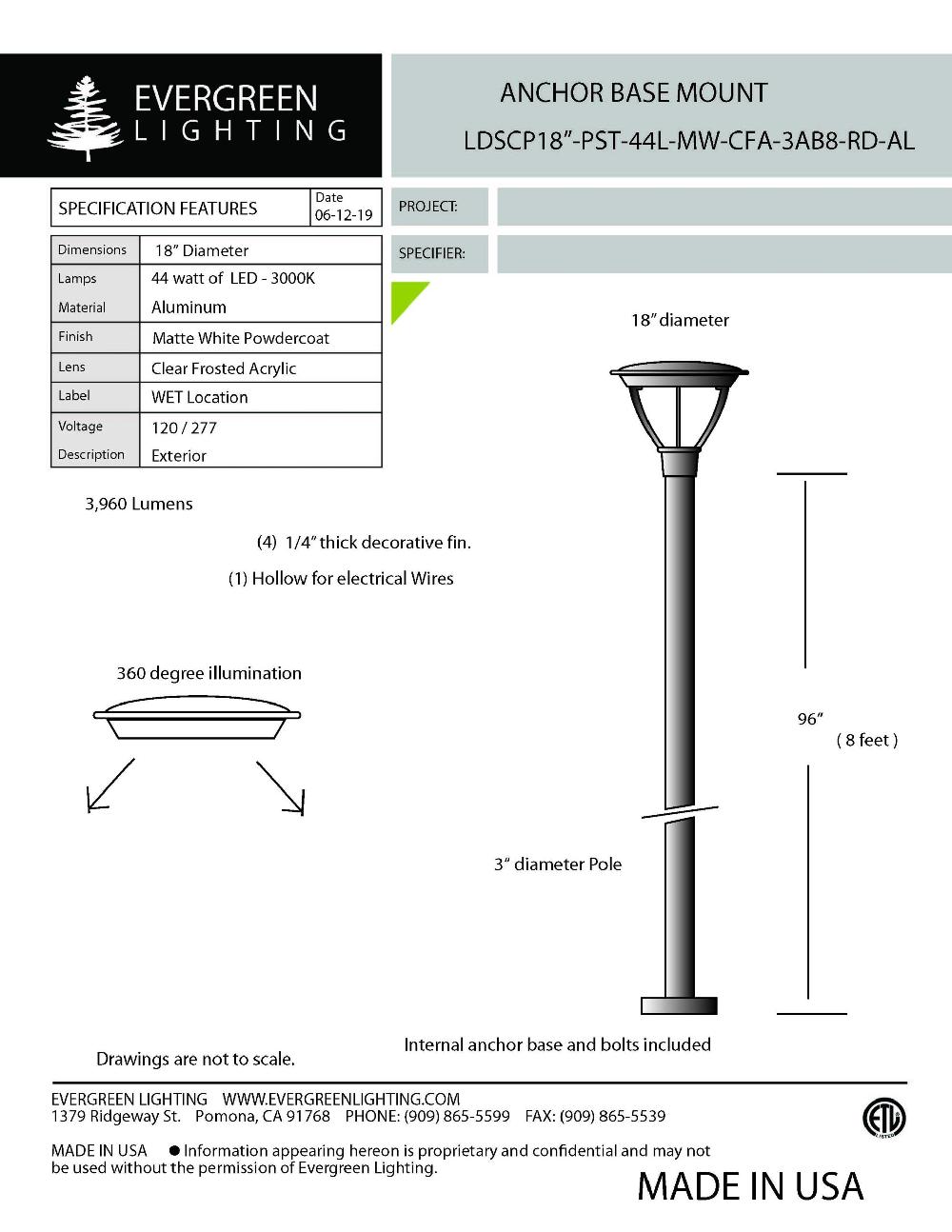 evergreen lights LDSCP18-PST-44L-MW-CFA-3AB8 Outdoor Custom Polo Fixture Combinations