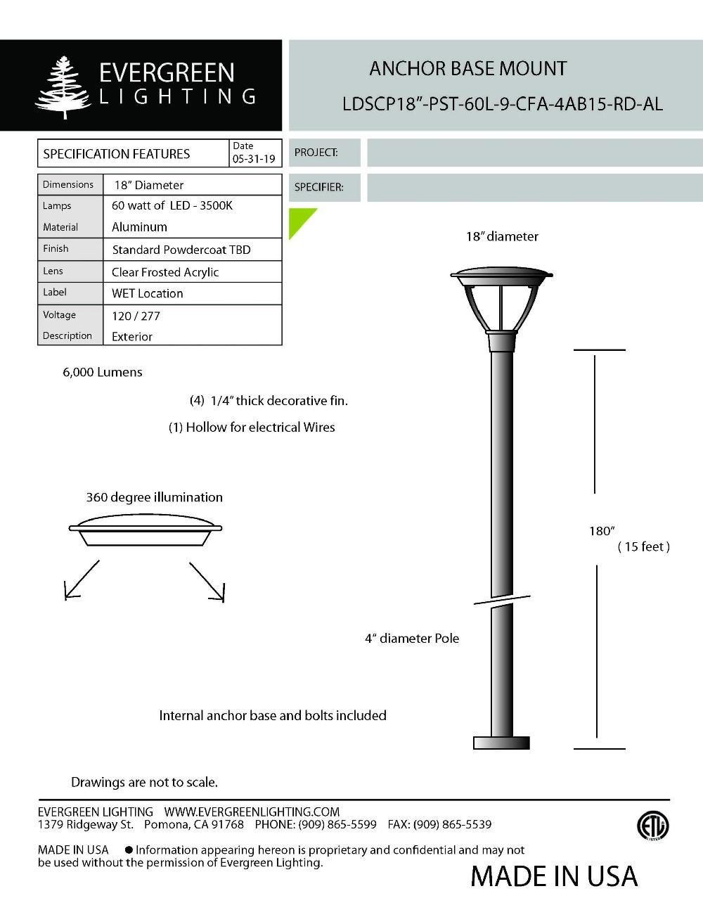 evergreen lights LDSCP18-PST-60L-9-CFA-4AB15 Outdoor Custom Polo Fixture Combinations