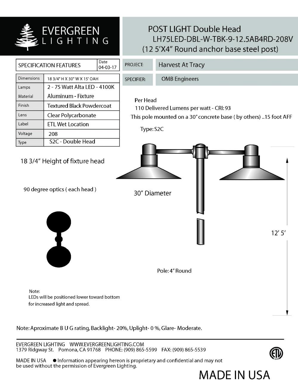 evergreen lights LH75LED-DBL Outdoor Custom Polo Fixture Combinations