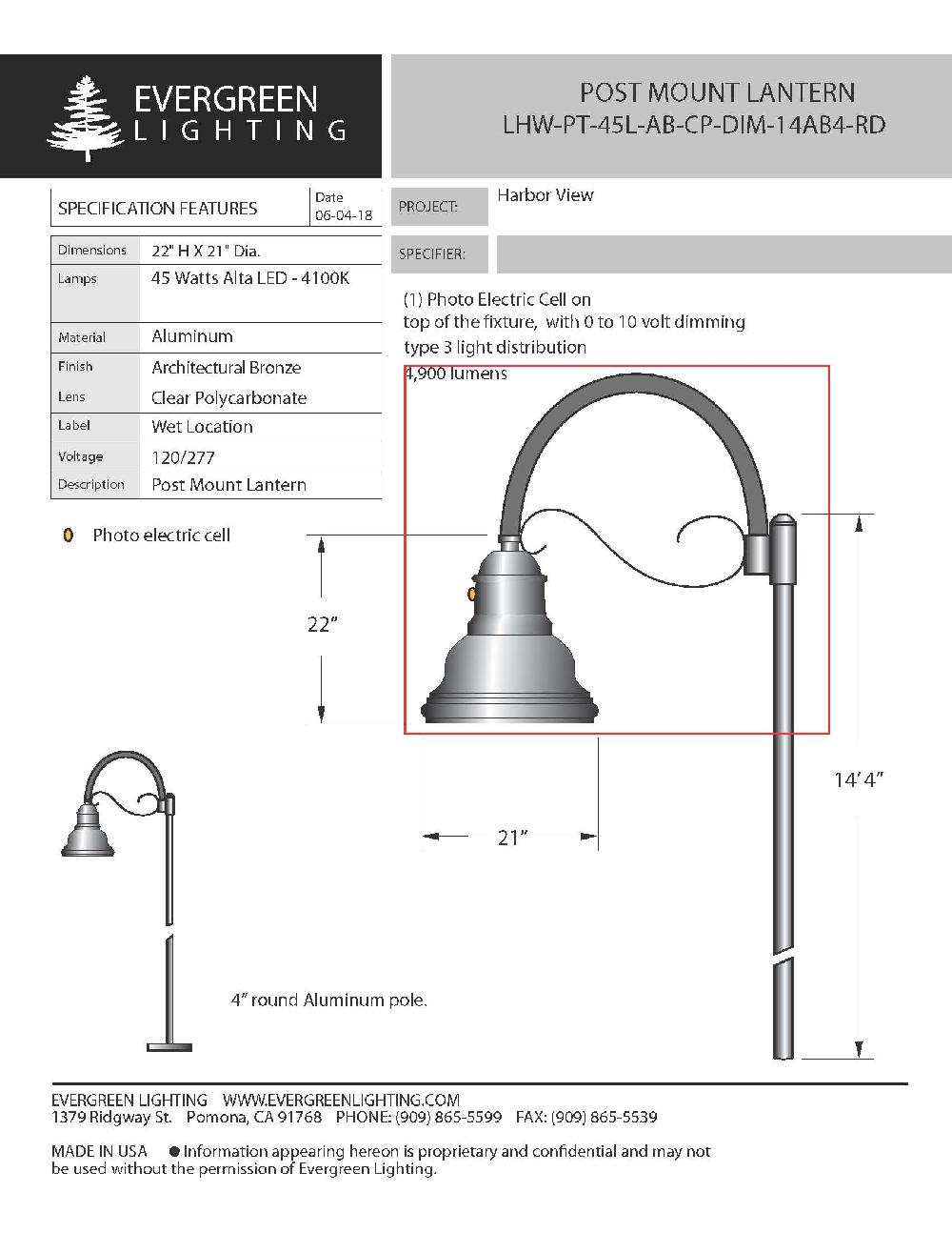 evergreen lights LHW-PT-45L-AB Outdoor Custom Polo Fixture Combinations