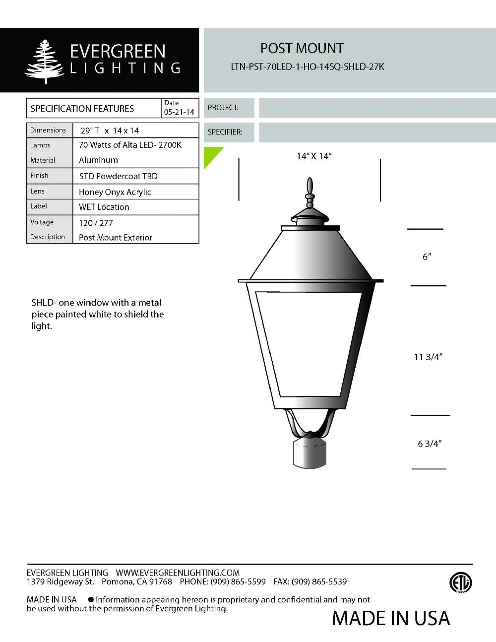 evergreen lights LTN-PST 70LED 29 Outdoor Custom Post Top