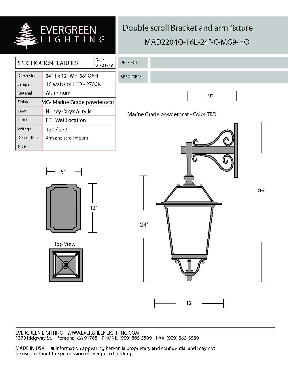 evergreen lights MAD2204Q-16L-24-C-MG9-HO Outdoor Custom Wall