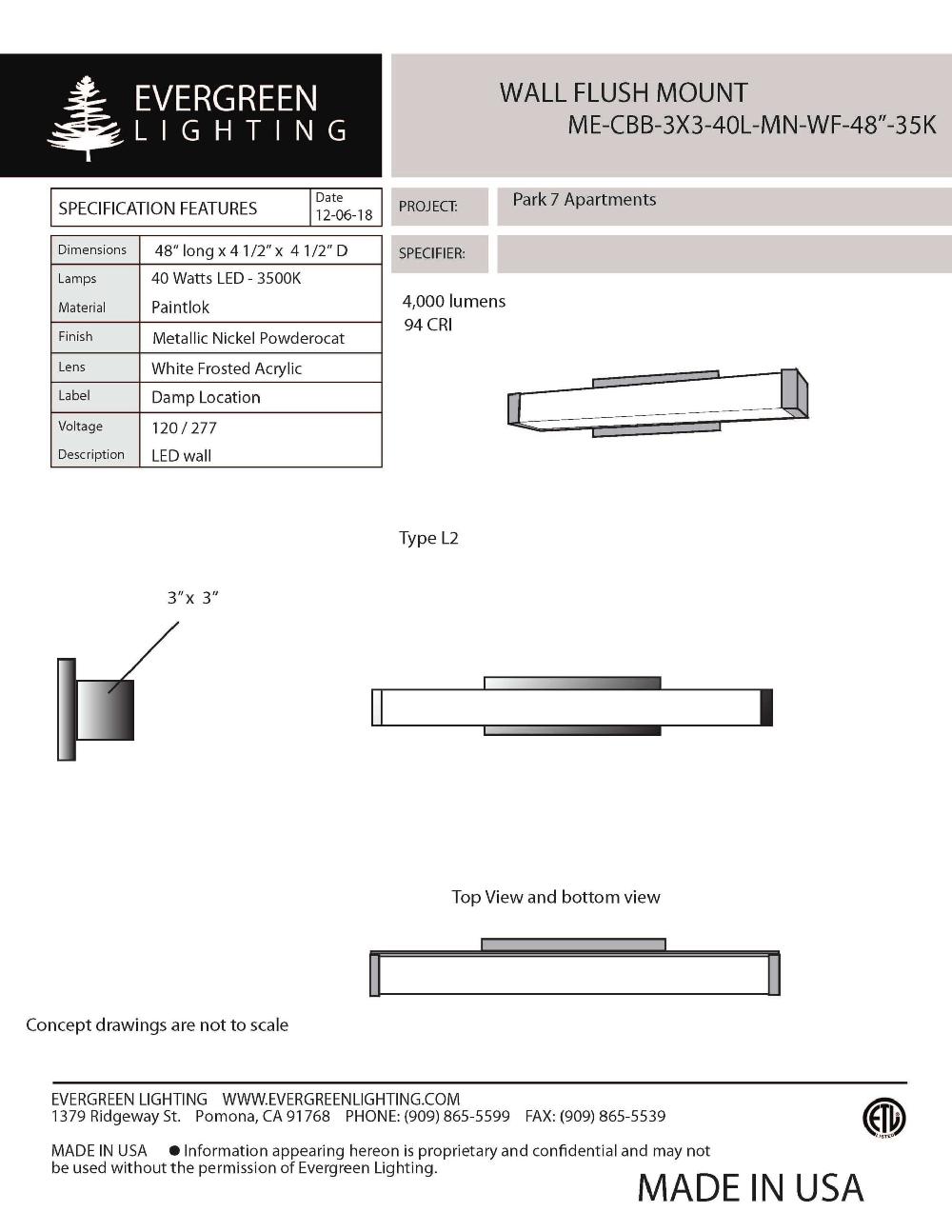 evergreen lights ME-CBB-3X3-40L-MN-WF-48 Indoor Indoor Custom Wall