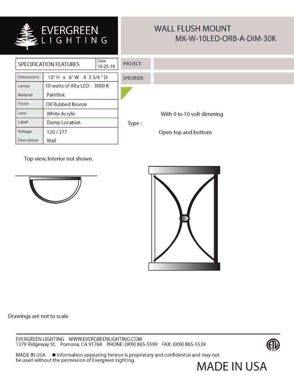 evergreen lights MK-W-10LED-ORB-A-DIM Indoor Indoor Custom Wall