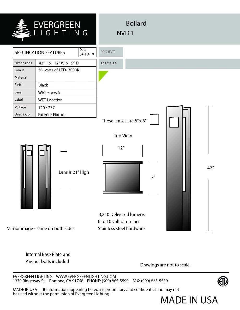 evergreen lights NVD 1-36LED Outdoor Custom Outdoor Custom Bollard