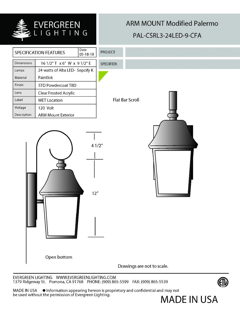 evergreen lights PAL-CSRL3-24LED-9-CFA Outdoor Custom Wall