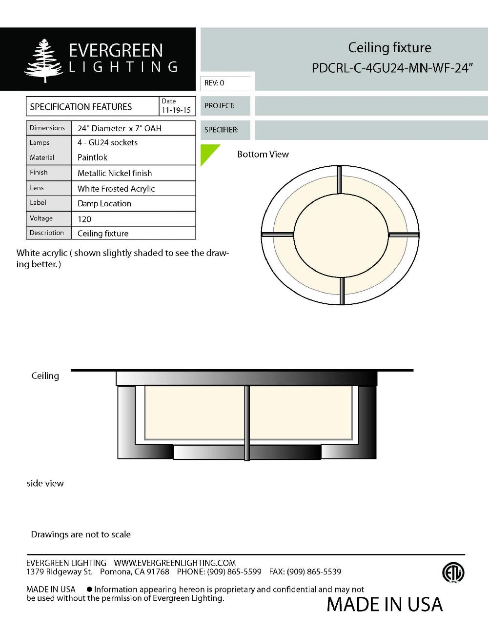 evergreen lights PDCRL-C-4GU24 Outdoor Custom Ceiling