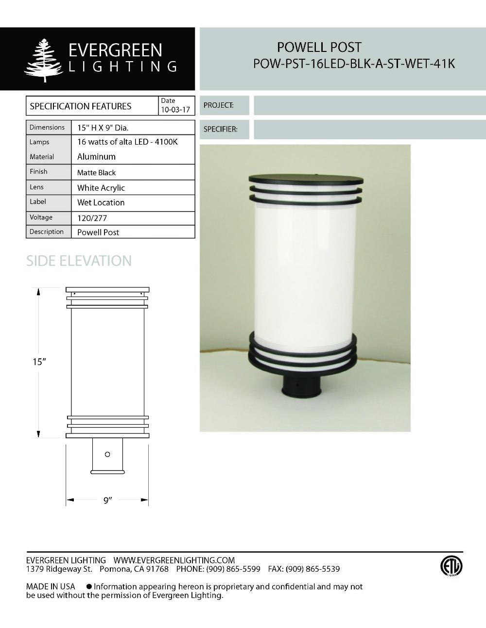 evergreen lights POW-PST-16LED Outdoor Custom Post Top