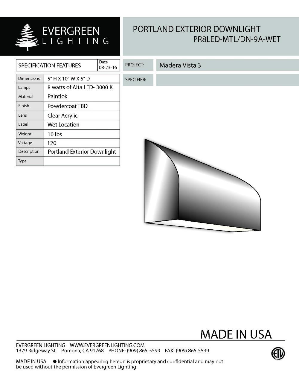 evergreen lights PR8LED-MTLDN-9A-WET Outdoor Custom Wall