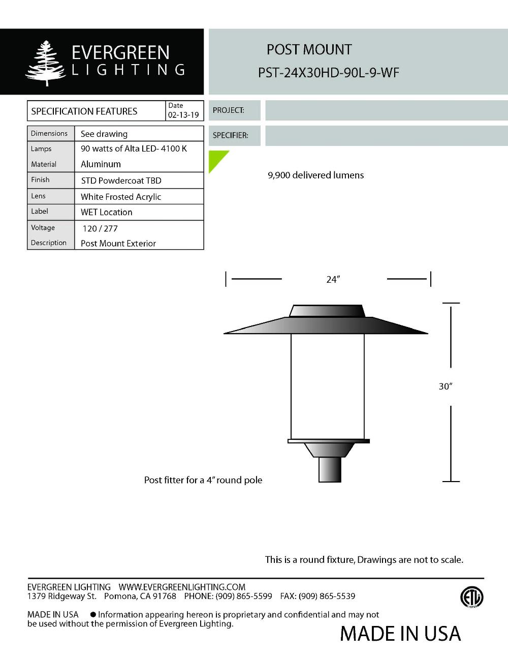 evergreen lights PST-24X30HD-90L-9-WF Outdoor Custom Post Top