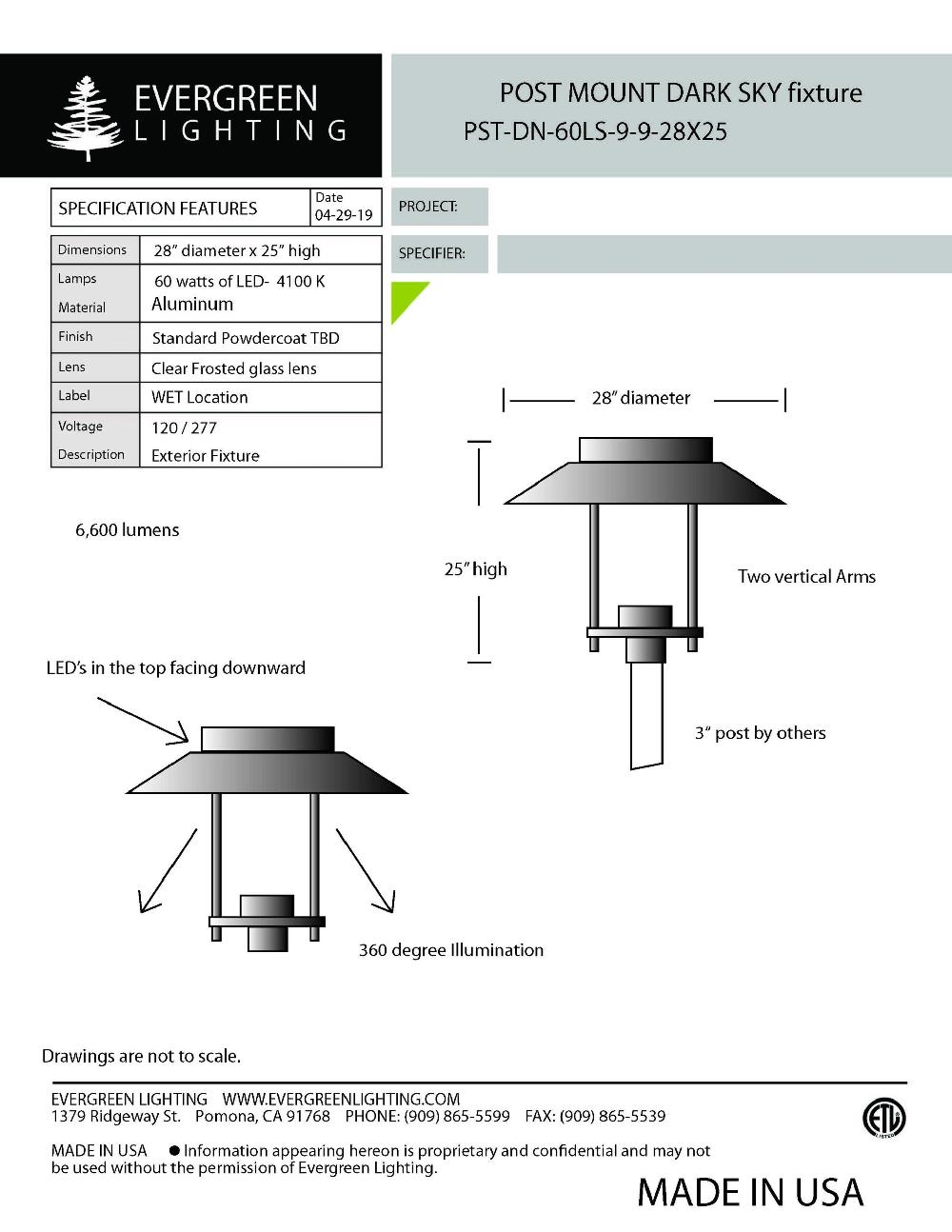 evergreen lights PST-DN-60LS-9-9-28X25 Outdoor Custom Post Top