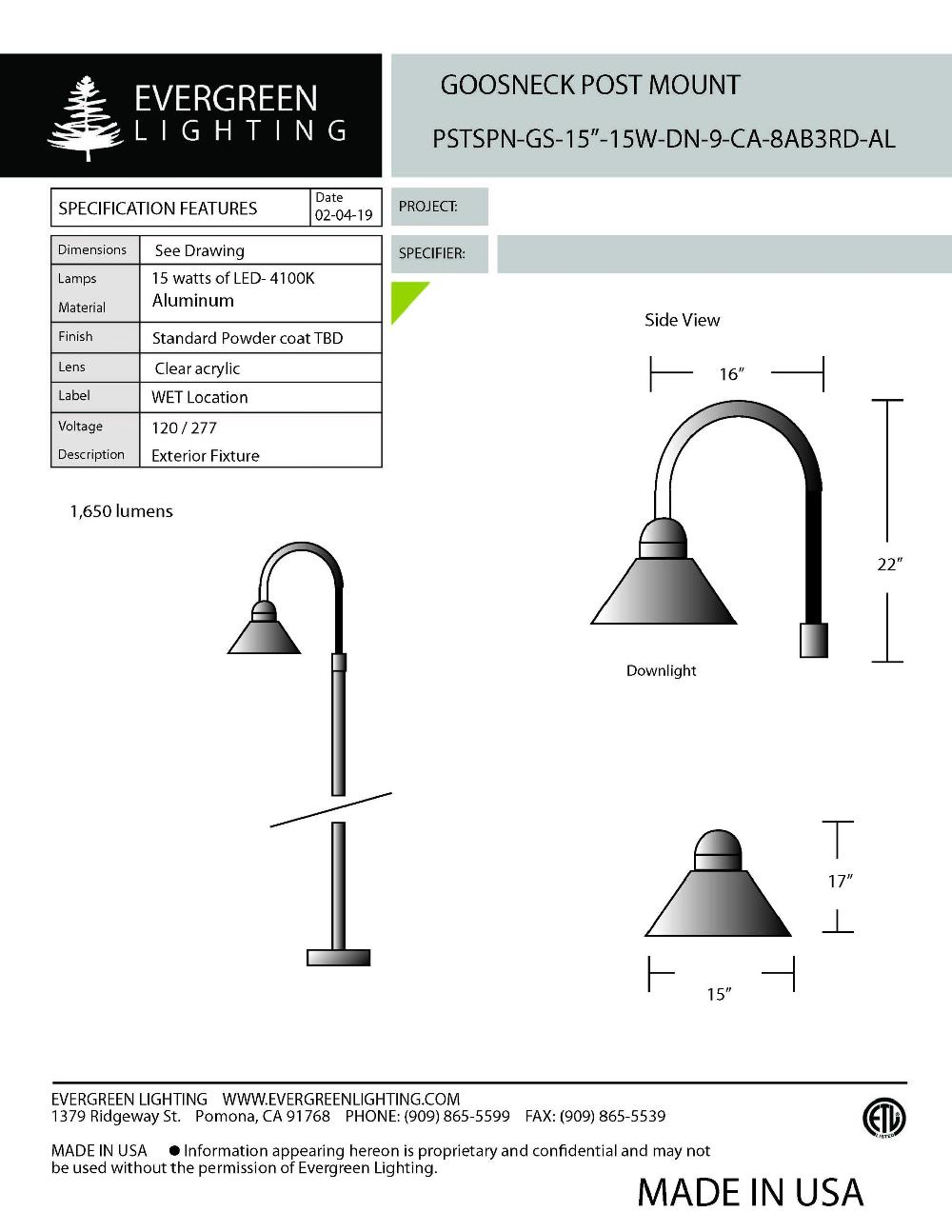 evergreen lights PSTSPN-GS-15W 8AB3RD Outdoor Custom Polo Fixture Combinations
