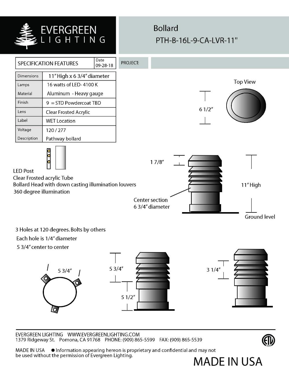 evergreen lights PTH-B-16L-9-CA-LVR-11 Outdoor Custom Column Mount