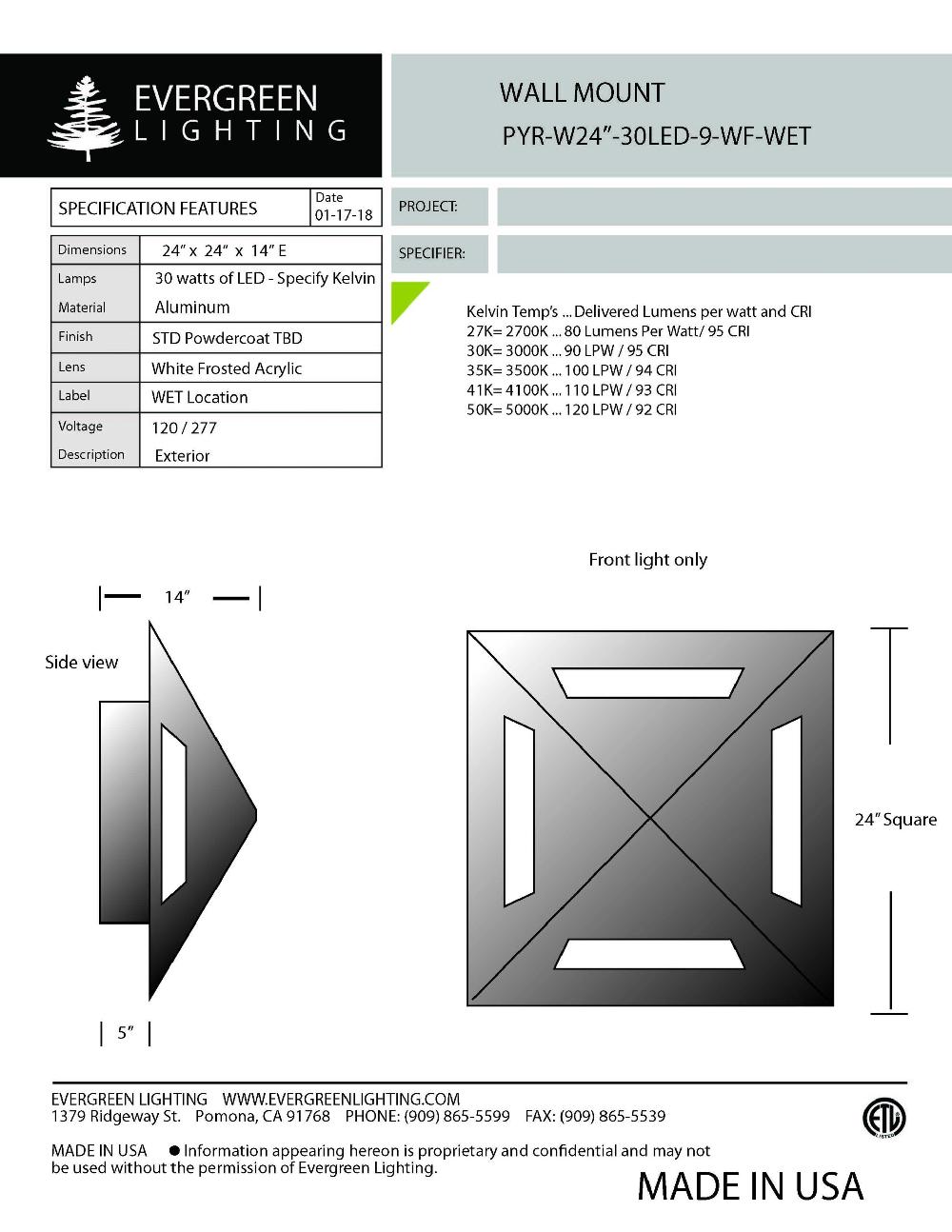 evergreen lights PYR-W24-30LED-9-Wf-WET Outdoor Custom Wall