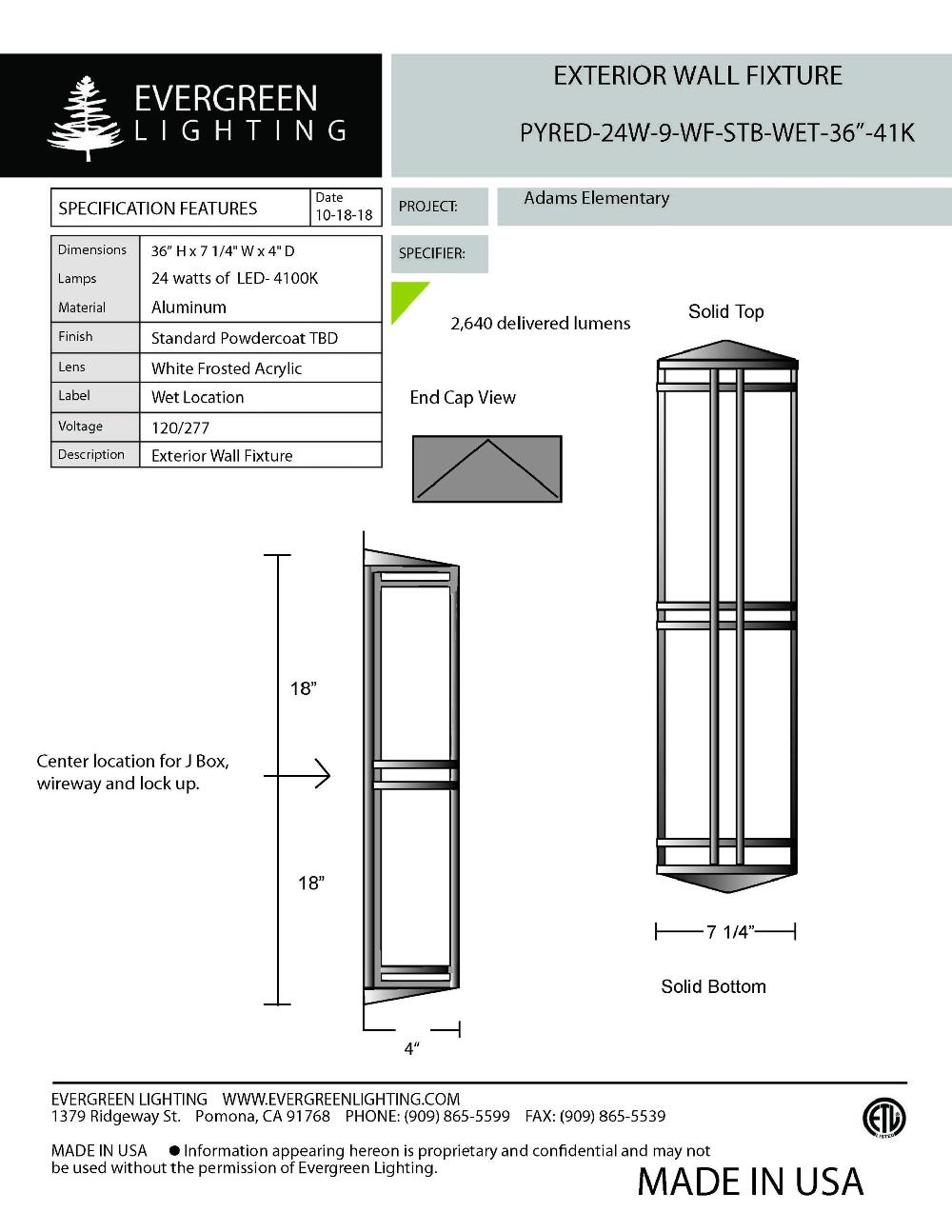 evergreen lights PYRED-24W-9-WF-STB-WET-36 Outdoor Custom Wall