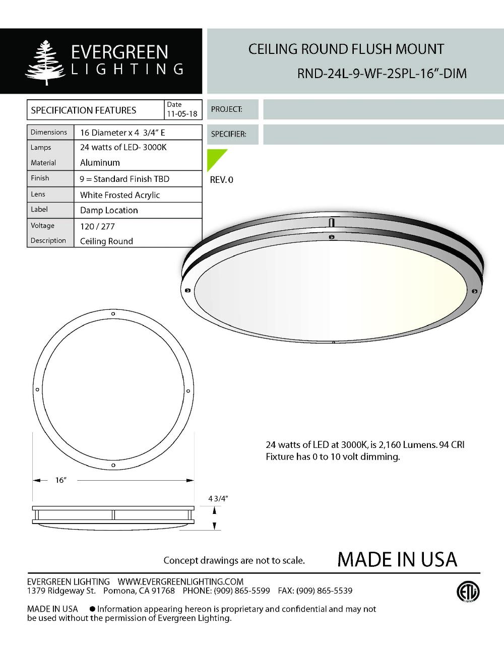 evergreen lights RND-24L-9-WF-2SPL-16-DIM Outdoor Custom Ceiling