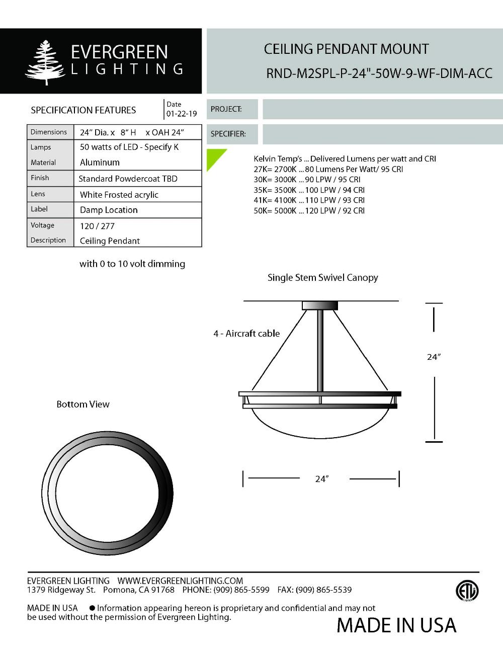 evergreen lights RND-M2SPL-P-24-50W Indoor Indoor Custom Ceiling