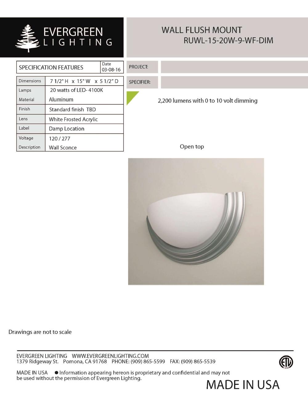 evergreen lights RUWL-15-20W-9-WF-DIM Indoor Indoor Custom Wall