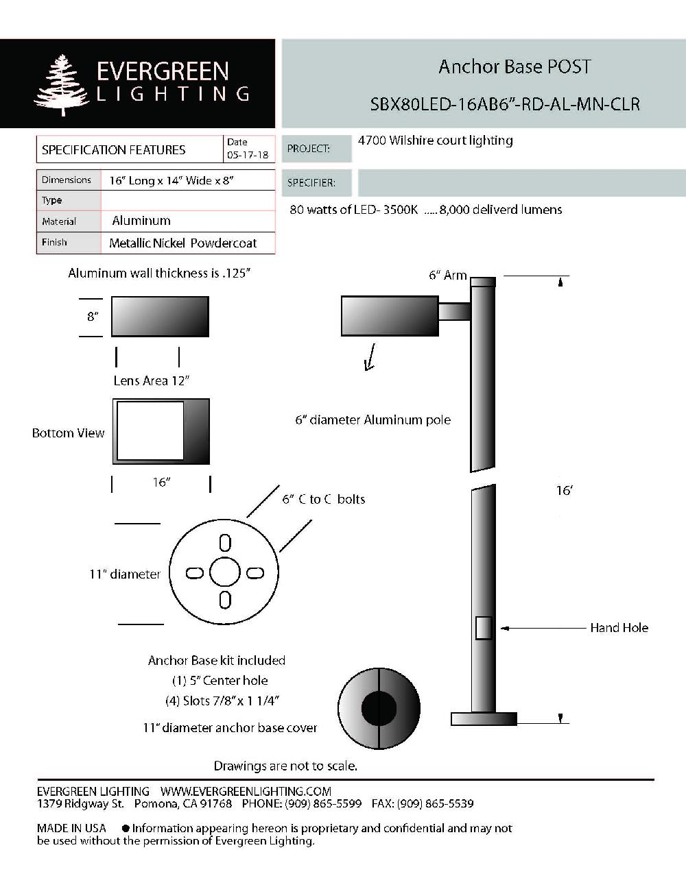 evergreen lights SBX80LED-16AB6-RD-AL-MN-CLR Outdoor Custom Polo Fixture Combinations