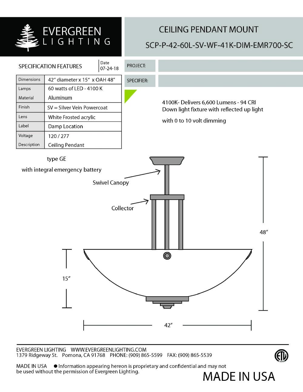 evergreen lights SCP-P-42-60L – EMR7 Indoor Indoor Custom Ceiling