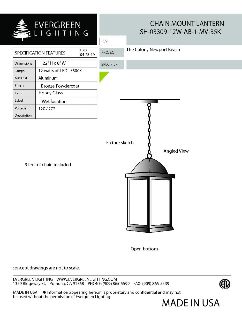 evergreen lights SH-09903-12W-AB-1-MV Outdoor Custom Ceiling