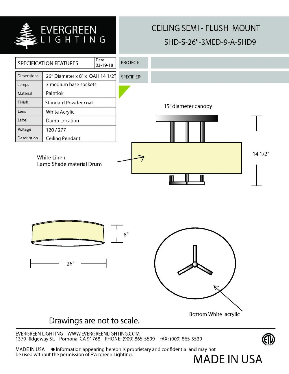 evergreen lights SHD-S-26-3MED-9-WF-SHD9 Indoor Indoor Custom Ceiling