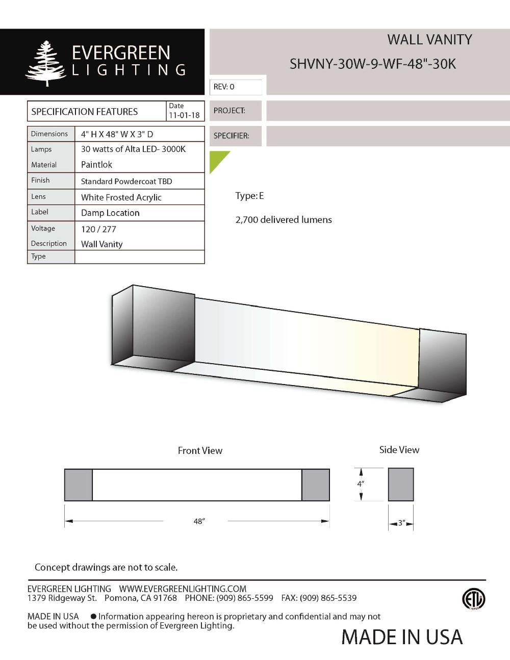 evergreen lights SHVNY-30W-9-WF Indoor Indoor Custom Wall