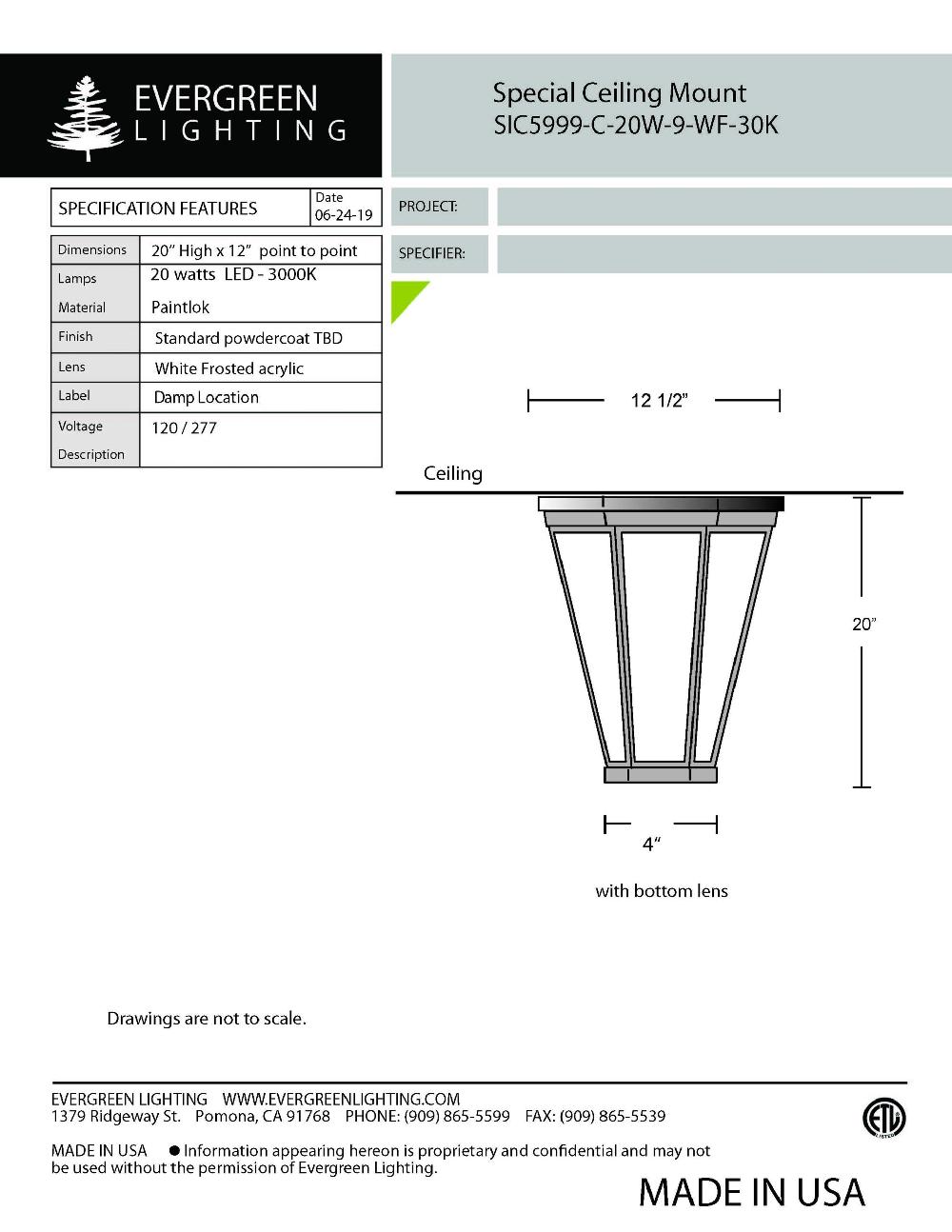 evergreen lights SIC5999-C-20W-9-WF Indoor Indoor Custom Ceiling