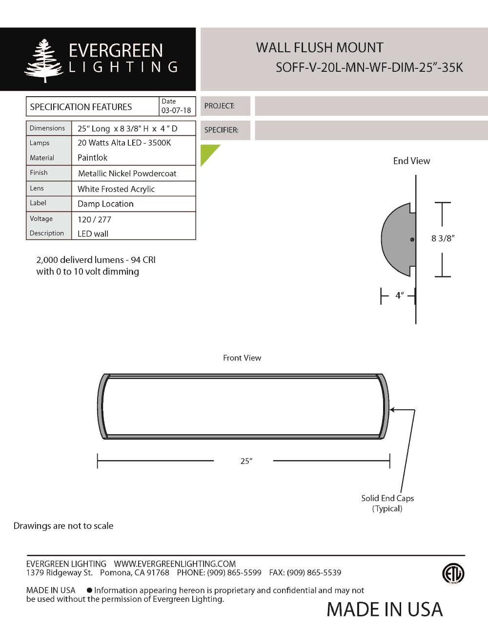 evergreen lights SOFF-V-20L-MN-WF-DIM-25 Indoor Indoor Custom Wall