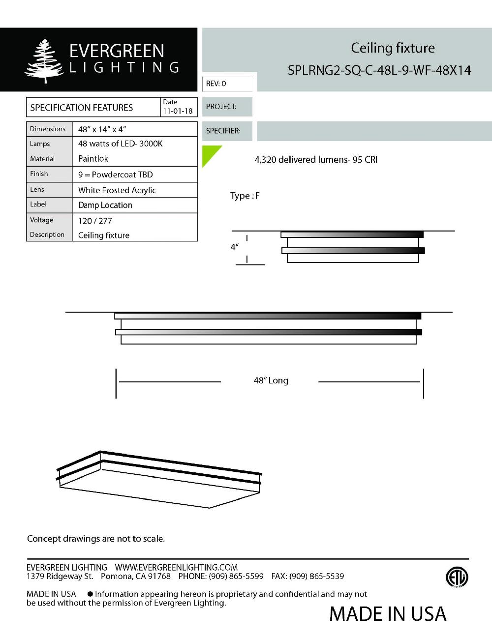 evergreen lights SPLRNG2-SQ-C-48L Indoor Indoor Custom Ceiling