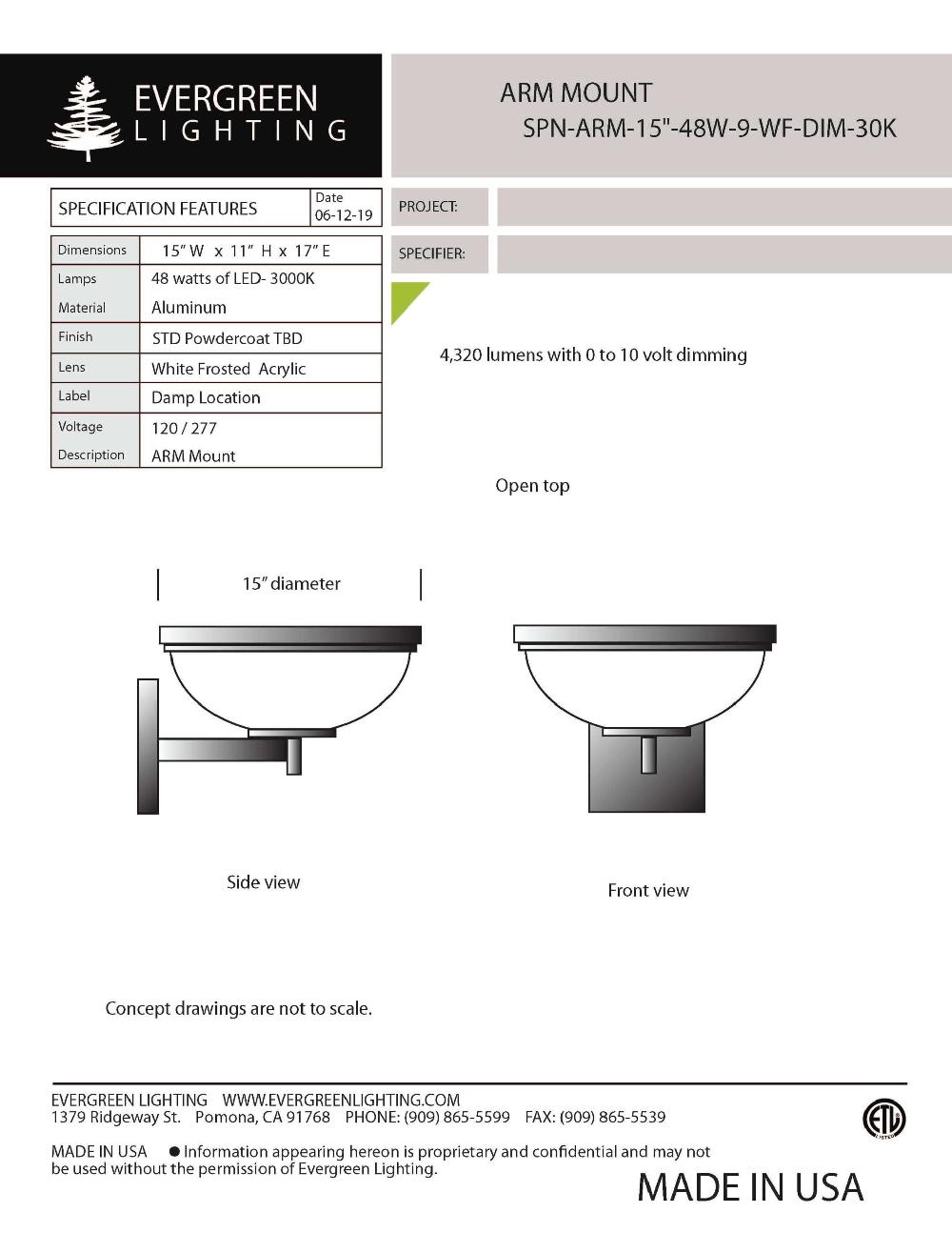 evergreen lights SPN-ARM-15-48W-9-WF Indoor Indoor Custom Wall