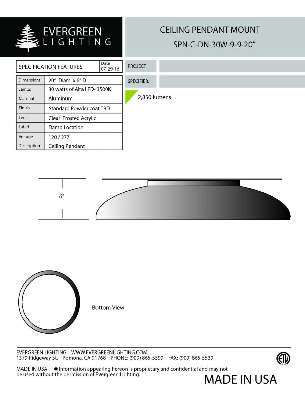 evergreen lights SPN-C-DN-30W-9-9-20 Indoor Indoor Custom Ceiling