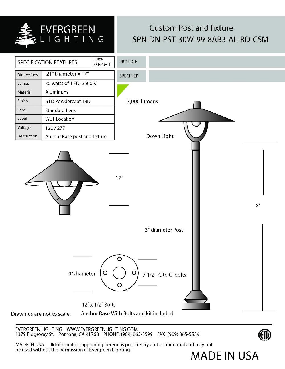 evergreen lights SPN-DN-PST-30W Outdoor Custom Polo Fixture Combinations