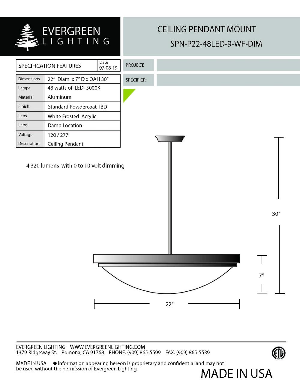 evergreen lights SPN-P22-48LED-9-WF-DIM Indoor Indoor Custom Ceiling