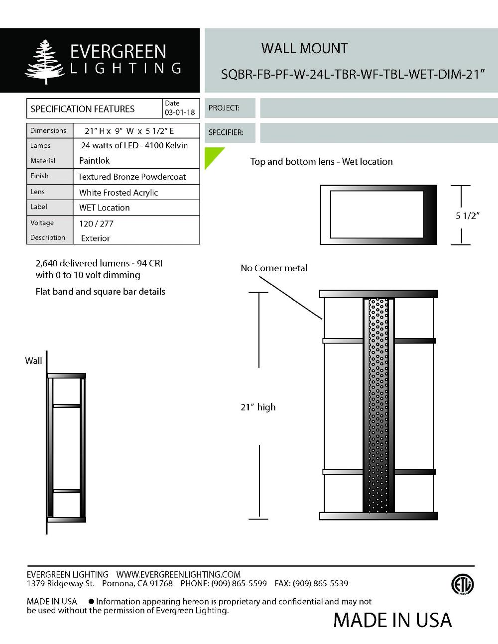 evergreen lights SQBR-FB-PF-W-24L Outdoor Custom Wall