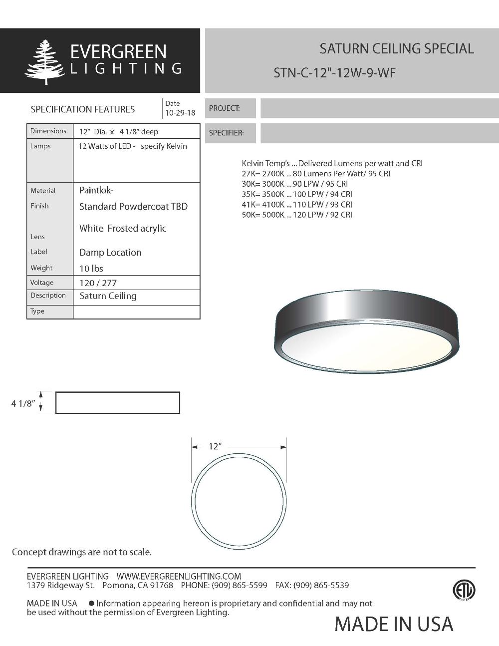 evergreen lights STN-C-12-12W-9-WF Indoor Indoor Custom Ceiling