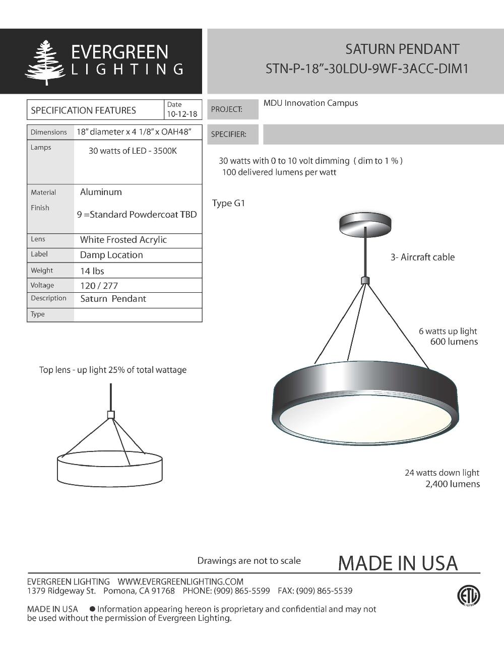 evergreen lights STN-P-18-30LDU-9WF Indoor Indoor Custom Ceiling