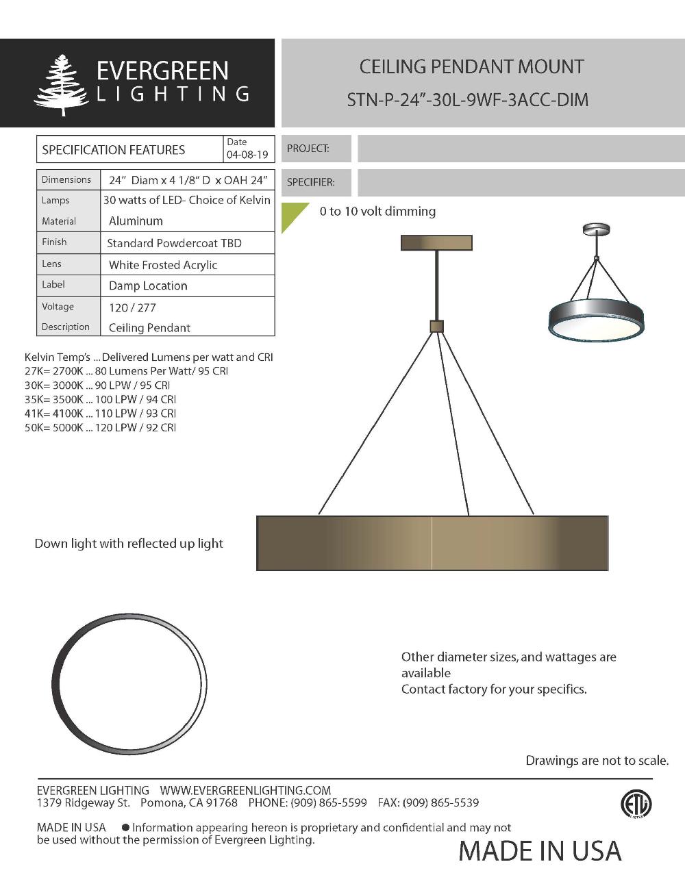 evergreen lights STN-P-24-30L-9WF-3ACC-DIM-60BRZ Indoor Indoor Custom Ceiling