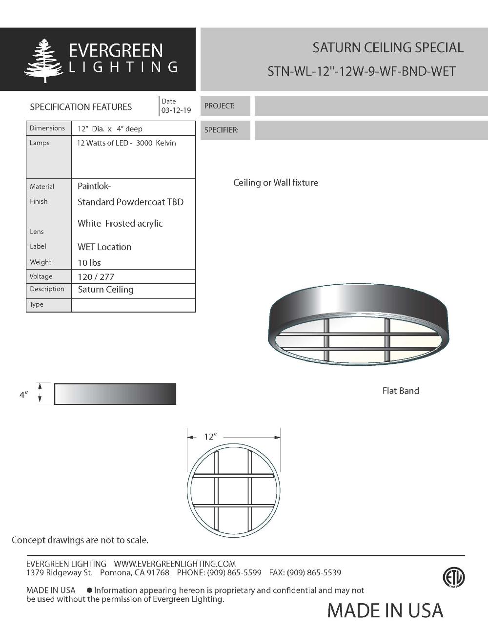 evergreen lights STN-WL-12-12W-9-WF-BND-WET Indoor Indoor Custom Ceiling